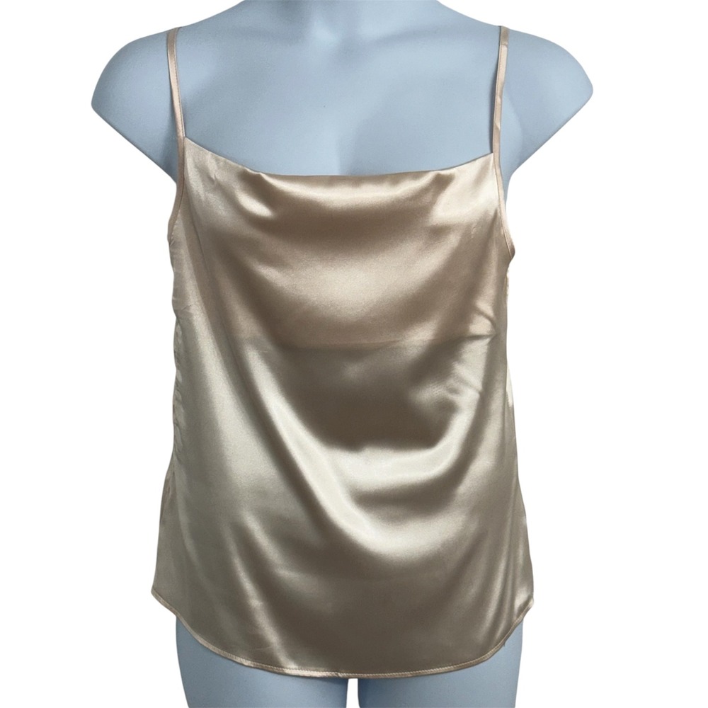 Women's Champagne-Colored Draped Cowl Neckline Satin Camisole